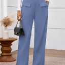 BTFBM Women's Pants 2025 Fall Elastic High Waisted Trousers Stretchy Comfy Lounge Palazzo Pant Wide Leg Sweatpants (Blue, M)
