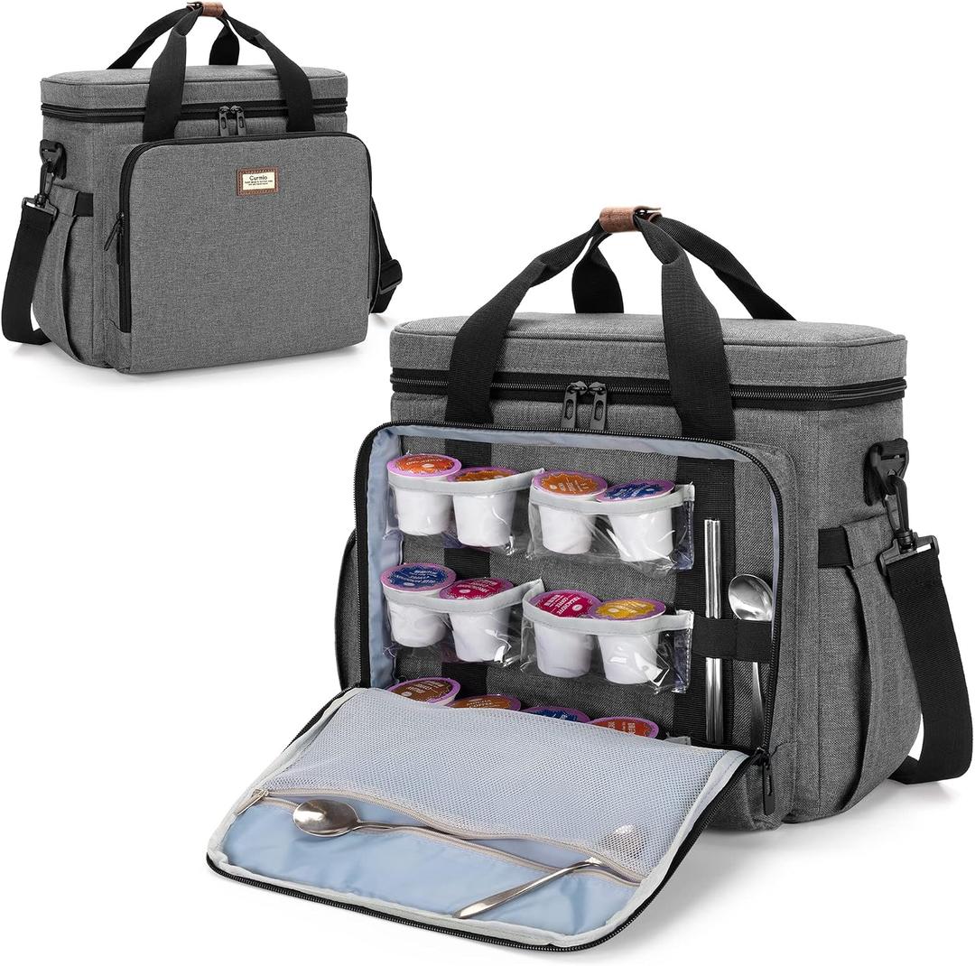CURMIO Coffee Maker Travel Bag Compatible with Keurig K-Mini or K-Mini Plus, Single Serve Coffee Brewer Carrying Case with Multiple Pockets for K-Cup Pods, Travel Mugs, Gray (Bag Only, Patent Design)