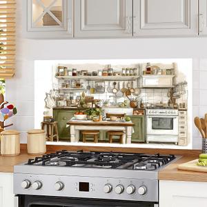 Kitchen Backsplash Wallpaper, Watercolor Kitchen Peel and Stick Backsplash Wallpaper, 35.5 x 23.6 Inch Waterproof Oil Proof Removable Stove Wall Decor for Kitchen