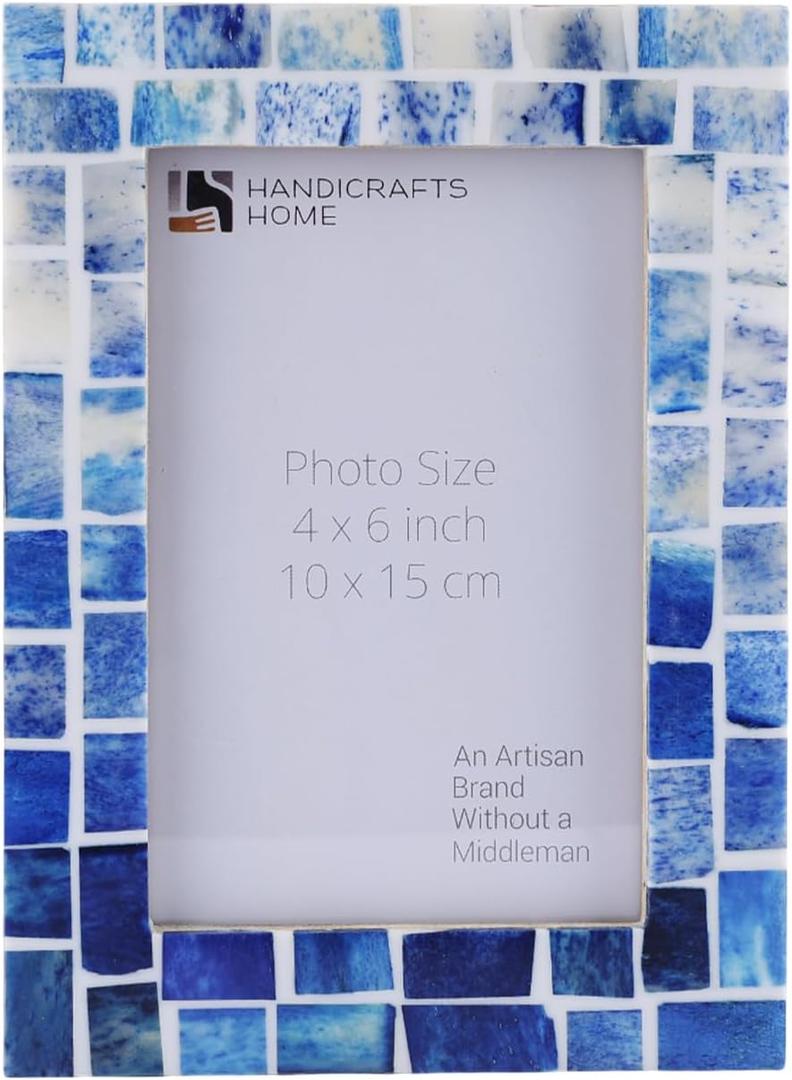 Handicrafts Home Indigo Mosaic Bone Inlay Picture Frame 4x6 Handmade Photo Frames for Wall & Desk Decor, Gifts for Women, Best Friend Gift, Mother Birthday Gifts
