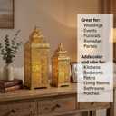 VELA LANTERNS Golden Temple Moroccan Lantern Lamp Decorative Candle Holders for Ramadan Decorations, Hanging, Outdoor Patio or Porch, Indoor Home Decor, Gold, Set of 2 (11" and 15" Tall)