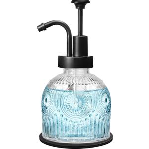 SheeChung Vintage Soap Dispenser, Kitchen Dish Soap Dispensers with Pump Mat, Glass Hand Soap Dispenser for Bathroom, Liquid, Lotion, Refillable, Rustic Farmhouse Decor-Clear (Black Pump, 1 pk)
