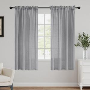 FantasDecor Light Filtering Linen Textured Curtains 63 inches Length Country Rustic Farmhouse Boho Curtain for Bedroom Privacy Summer Curtains for Living Room, 2 Panels, W52 x L63, Dove Gray