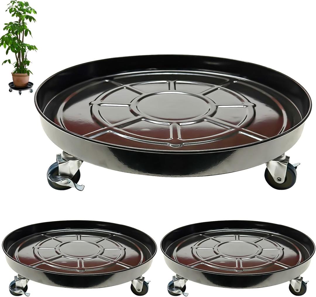 20" 3Pack Metal Plant Caddy with Wheels - Durable & Heavy Duty, Plant Dolly, Indoor/Outdoor Use, Lockable Casters for Easy Maneuvering, Large Flower Pot Stands for Gardens, Balconies