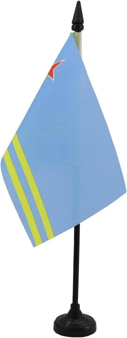 Aruba Table Flag 4'' x 6'' - Aruban Desk Flag 15 x 10 cm - Black plastic stick and base - AZ FLAG
