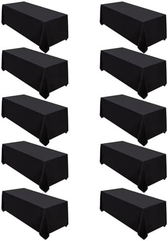 Surmente 10 Pack Black Tablecloth 90 x 132-inch Rectangular Polyester Table Cloth for Weddings, Banquets, or Restaurants