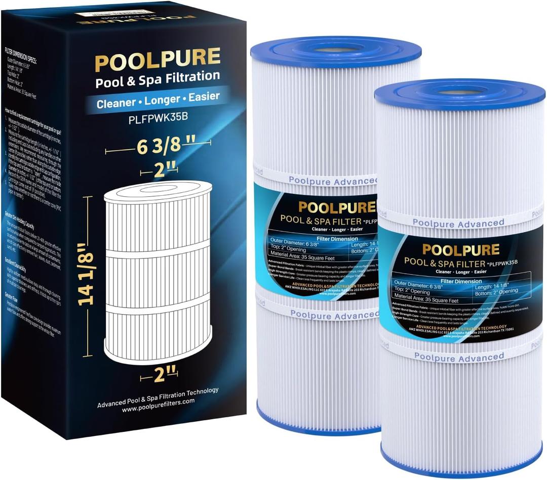POOLPURE PWK35B SPA Filter Replaces Hot Springs Limelight Series Spa Filters, Watkins 1642301-1, 78161, 78286, Pleatco PWK35B, Filbur FC-3921, SD-01386, 35 sq. ft. 2PACK (White-Standard)