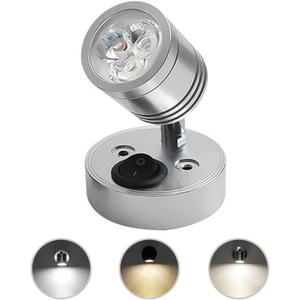 DC12V 3W RV Interior LED Spotlight Reading Light 3000-6500K Boat Bedside Seat 360Swivel Wall Lights Fixtures with Switch for Car Trailer CamperMotorhome YachtWarm White 3000-3300KSilver (Cylindrical Shape, Sliver)