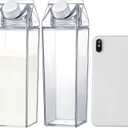17 oz Milk Carton Water Bottles Clear Plastic Milk Box Portable Reusable Square Juice Bottles for Outdoor Sports Travel Camping Activities(2 Pieces)