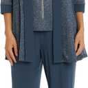 R&M Richards Women's Metallic Sheath Dress W/Matching Draped Chiffon Jacket - 2-Piece Outfit for Weddings & Parties