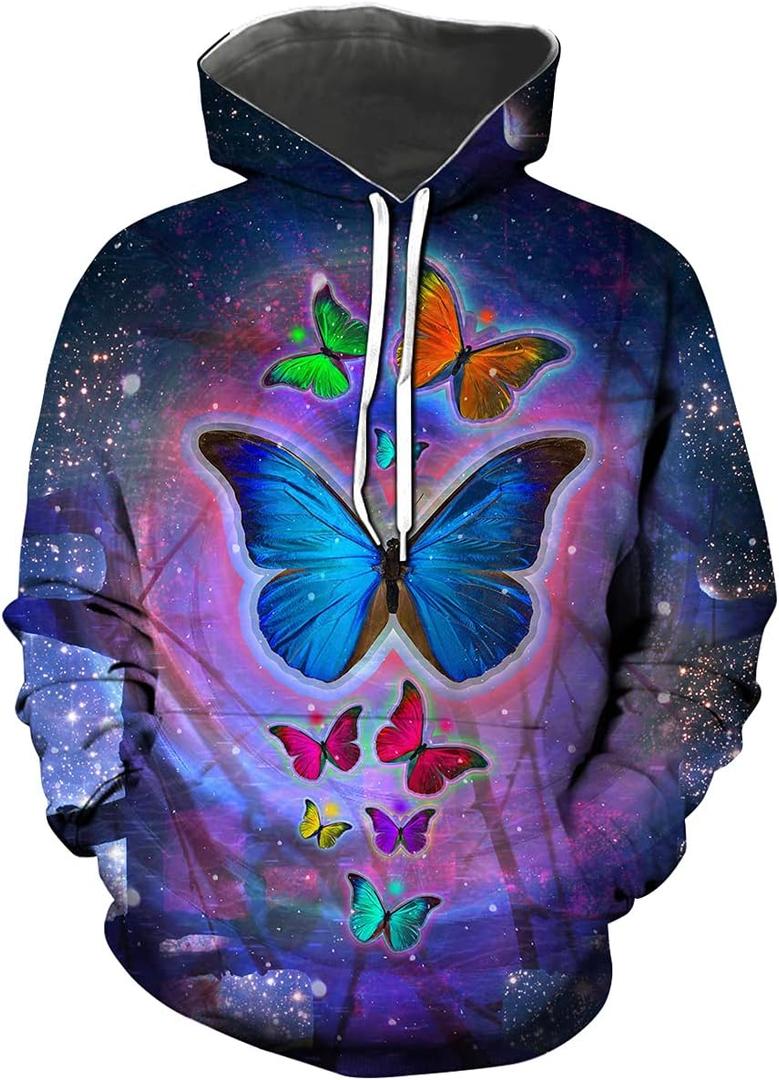Womens Butterfly Hoodie Novelty Graphic Casual Fashion Hooded Sweatshirt (Purple, XL)