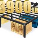 16 inch High Mental Queen Bed Frame with Headboard Hole,3900LBS Heavy Duty Steel Slats Queen Bed Frame No Box Spring Needed Platform Noise-Free Easy Assembly