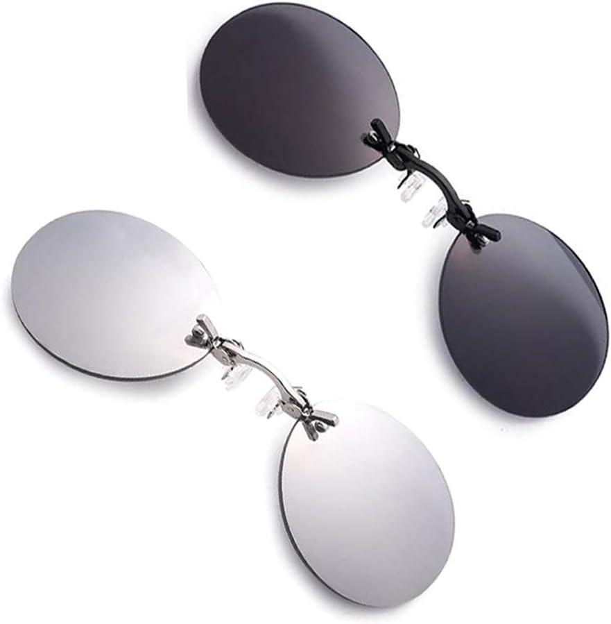 2 Pack Retro Round Clip On Nose glasses Matrix Morpheus Movie rimless sunglasses (Black)