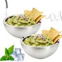 Dip Chiller Bowl 2 Pack- 70 OZ Large Capacity, Frozen Ice Stainless Steel Insulated Party Serving Bowl, Salad Pod for Parties Salsa, Guacamole, Condiments, Sauces, Keeps Food Hot or Cold