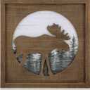 NIKKY HOME Rustic Wood Cabin Decor with Moose - Woodland Rustic Wall Decoration for Home, Log Cabin, Hunting or Mountain Lodge, Wooden Pictures Animal Theme Decor