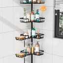 KEGII 2-in-1 Soap Holders x 2 & 32 Hooks Shower Caddy Tension Pole, Stainless Steel Adjustable Corner Shower Organizer for Bathroom, 25114.2 Inches, Black