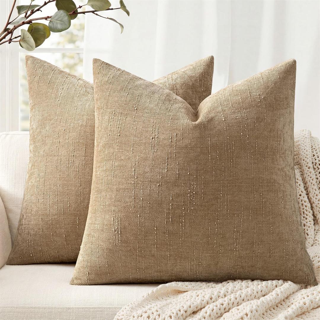 ANRODUO Pack of 2 Decorative Textured Throw Pillow Covers Soft Starfish Square Accent Solid Chenille Cushion Cover Cozy Farmhouse Pillow Case for Couch Sofa Bedroom Living Room Home Decor 18x18 Inch