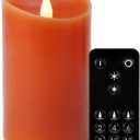 Christmas Decor Flameless LED Candles with Remote Control, 3"x 5"Battery Operated Pillar Real Wax with Timer for Christmas Decorations, Pumpkin Orange Candle