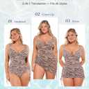 SHAPELLX One Piece Swimsuit Women Tummy Control Full Coverage Bathing Suit with Mesh Wrap Skirt Modest Swim Dress (Brown, XL)