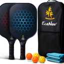 EcoNour Pickleball Paddles Set of 2/4 | USAPA Approved Fiberglass Surface Pickleball Set with 4 Pickleballs | 2 Cooling Towels and Pickleball Racket Storage Bag (Black (2 Pack))