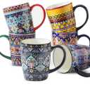 Glowworm Coffee Mugs Set of 6, 16 oz Ceramic Coffee Mug with Handle, Large Coffee Cups for Latte, Cappuccino, Milk Dishwasher & Microwave Safe, Bohemian