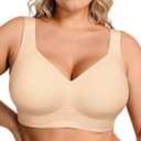 OEAK Womens Wireless Jelly Bra Plus Size Supportive Seamless Bras Full Coverage Push Up Comfortable No Underwire Tshirt Bras (Medium, Airy Nude)