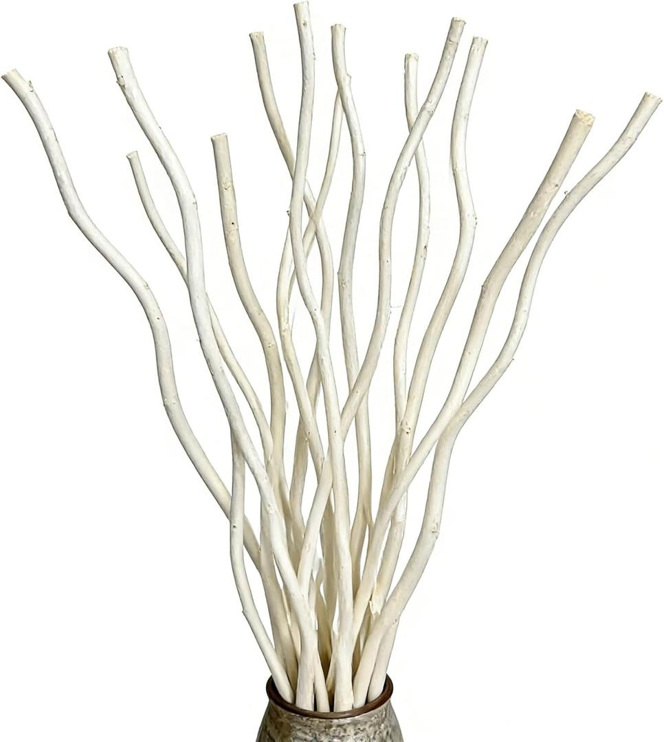 Dried Curly Willow Branches, 15 Stems Dried Twigs Sticks 18-19 Decorative 100% Natural Birch Branches for Vases, DIY, Floral Arrangement, Centerpiece, Rustic Home Decor, White