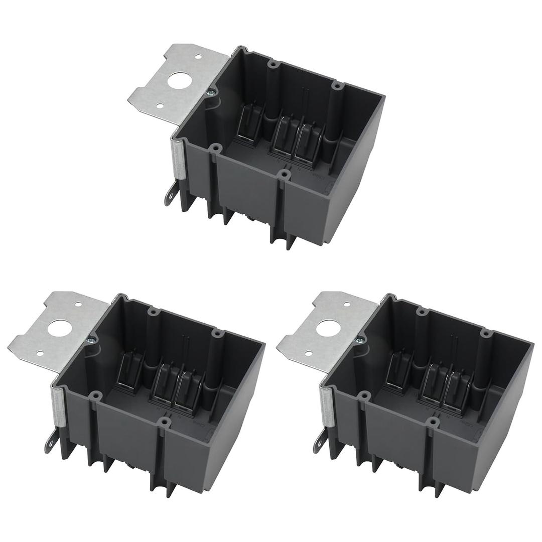 3 Pack 2-Gang Adjustable Electrical Outlet Box, 34 Cu.in. Non-Metallic PVC Double Gang Junction Box, ETL Listed & 2-Hour Fire Rated for New Work, Remodel & Commercial, Grey