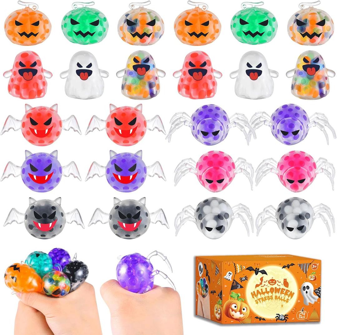 24Pack Halloween Mini Squeeze Balls Pumpkin Ghost Stress Ball Pack Perfect for Halloween Party Favors Halloween Treat Goody Bag Filler Gift