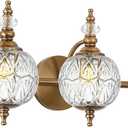 Brushed Antique Brass Bathroom Vanity Light Fixture Vintage Style - 3 Light G9 Bulb Compatible, 23" Wide Bathroom Lighting Over Mirror with Hand-Etched Glass Shades, Easy Mount for Makeup Area
