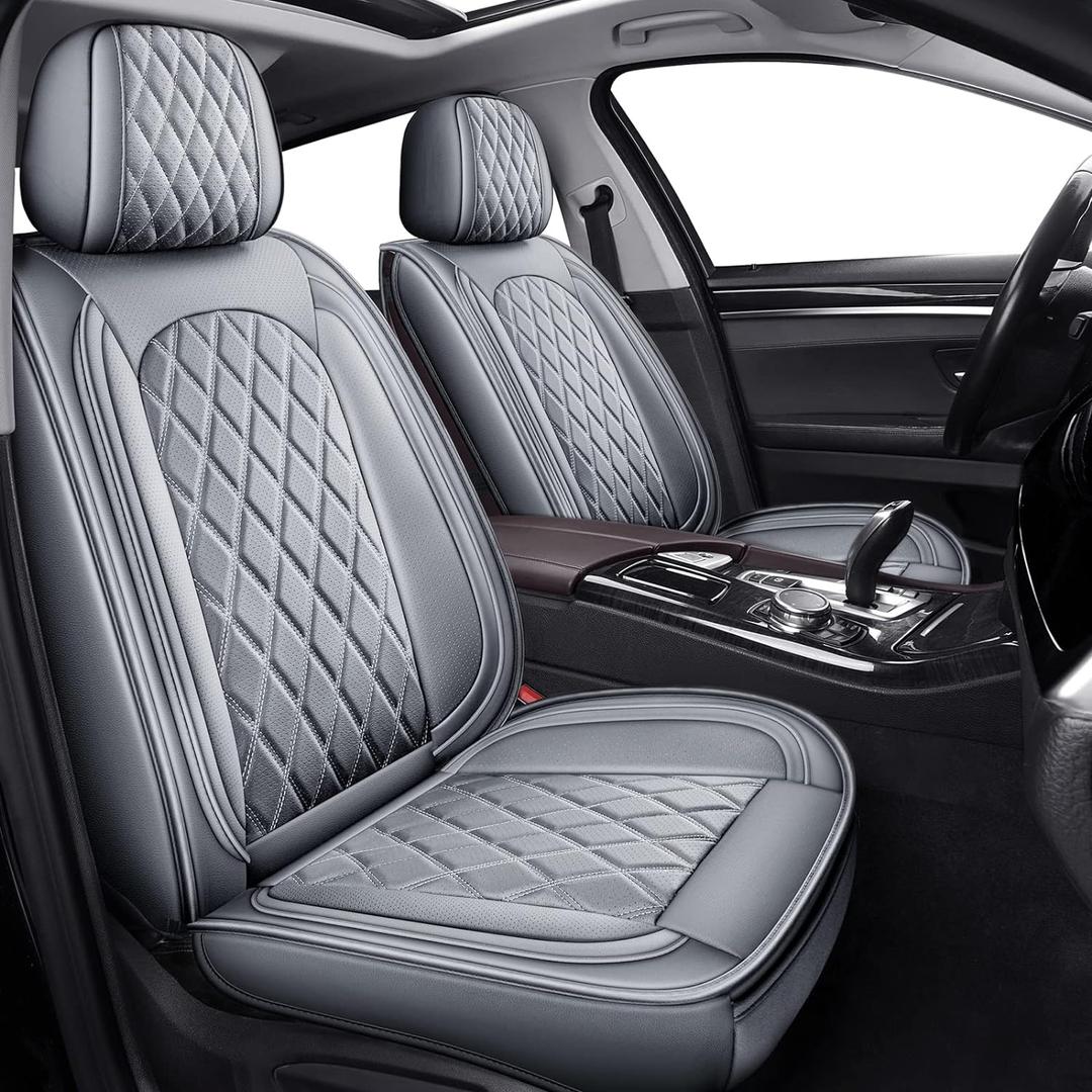 MIROZO Car Seat Covers Full Set - Leather Seat Covers Grey Breathable Vehicle Cushion Cover Fit for Most Sedan, Truck and SUV (Gray)