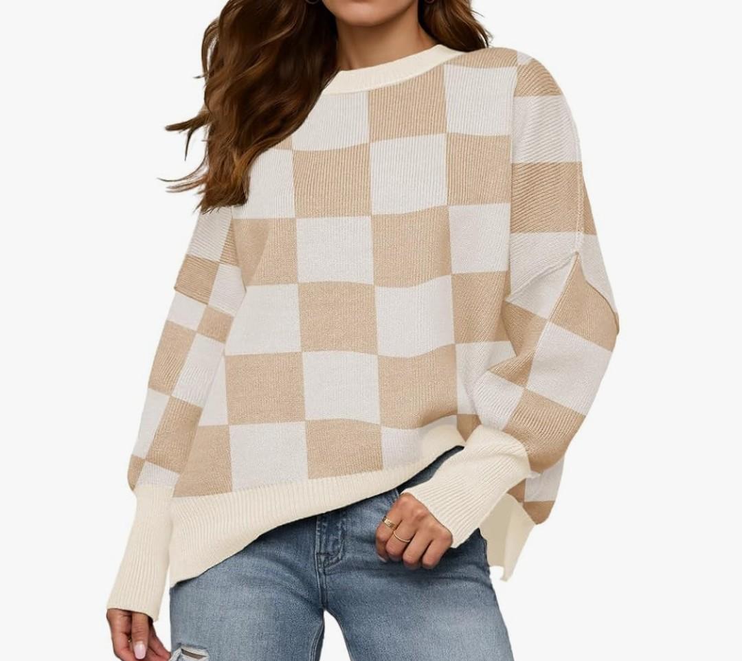 Womens Crewneck Batwing Long Sleeve Sweaters Fall 2025 Oversized Side Slit Ribbed Knit Sweaters Pullover Tops, S