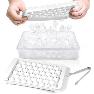 WIBIMEN Ice Cube Tray with Lid and Bin - Round Ice Trays for Freezer with Lid - Ice Cube Trays for Freezer with Ice Container (0.8"-2PACK White)