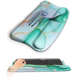 Ergonomic Wave Wrist Rest with Keyboard Stand, Cushioned Palm Rest, Comfortable Integrated Memory Foam for Natural Typing and Relieve Wrist Pain, Green Gold Marble