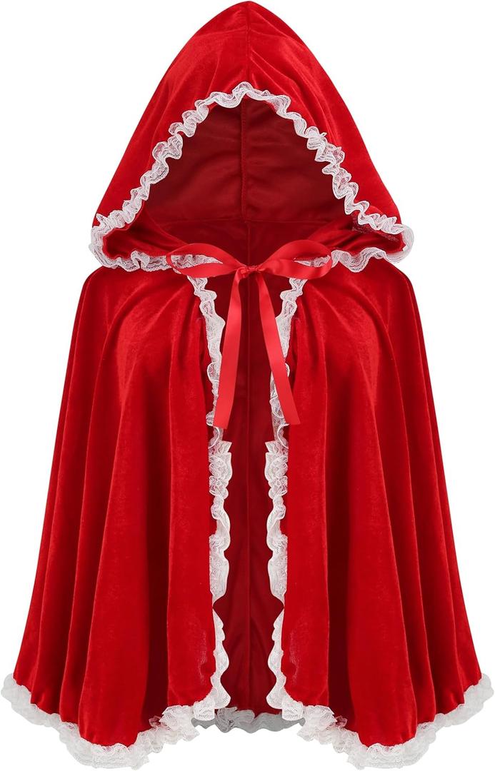 LMYOVE Female Adult Little Red Riding Hood Cape, Halloween Character Costume Cosplay (60cm/23.6'', White Lace Red)