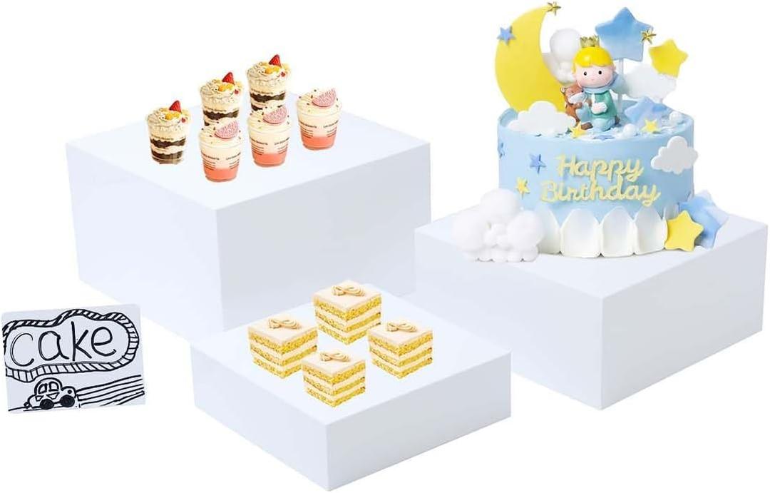 3PCS Buffet Risers,Dessert table display set, Catering supplies buffet display,Acrylic risers display stands, White Acrylic Cube Boxes Nesting Risers with Hollow Bottoms - 1 Set (6.5", 7.5", 8.5")