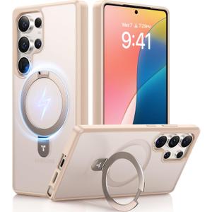 TORRAS Pale Apricot Magnetic for Galaxy S25 Ultra Case [Fit for Magsafe] Ring Stand, Shockproof Translucent Slim Protective Phone Cover for S25 Ultra, Apricot