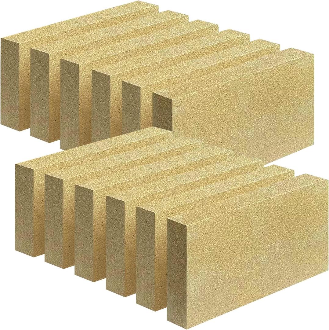 Fire Bricks, FireBrick, High Temperature Insulated Firebricks for Wood Stoves, Fireplaces, Size 9" X 4-1/2" X 1-1/4", Pack of 12, Wood Stove Bricks, Fireplace Brick
