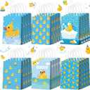 24pcs Yellow Duck Paper Bags with Handles Rubber Duckies Treat Gift Bags Candy Goodie Party Favor Tote Boxes for Baby Shower Birthday Duck Blue Party Supplies
