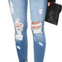 KUNMI Women's Skinny Ripped Trendy Jeans Distressed Stretchy Denim Pants (12, J001-blue)