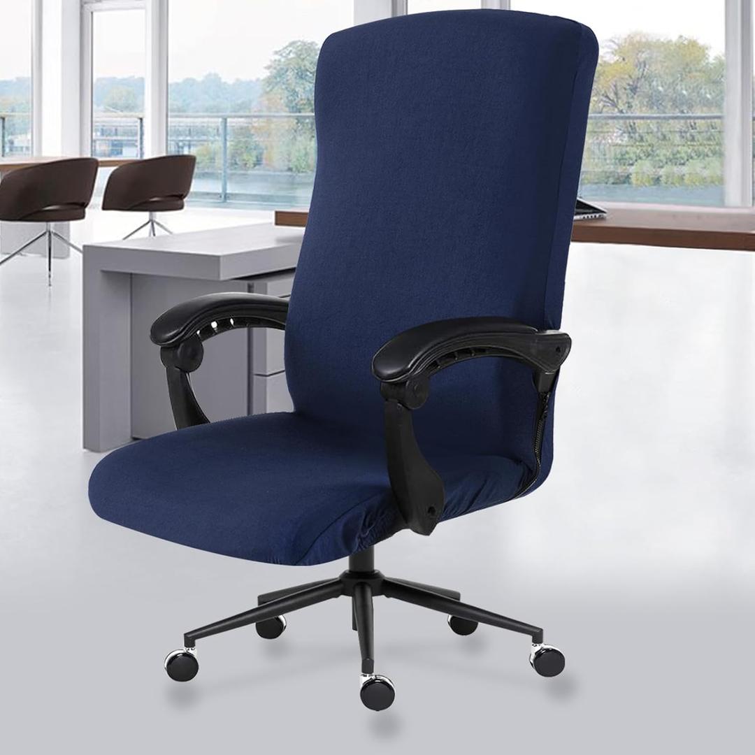 DIVA EN CAMINO DEC Universal Office Chair Cover with Durable Zipper, Soft Stretch Slipcover for High Back Chair, Navy