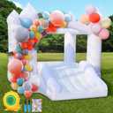 White Bounce House for Kids: Portable Inflatable Bouncy House with Blower for Indoor Outdoor Birthday Party, Wedding - Small Bouncy Castle with Slide and Storage Bag for Kids 3-6