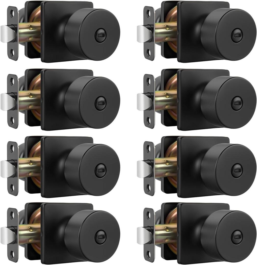 Goldenwarm Matte Black Door Knobs Interior, Privacy Door Knob for Bedroom Door Knob, Black Interior Door Knobs Privacy Lock 8 Pack