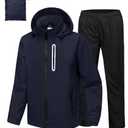 SWISSWELL Men's Waterproof Golf Rain Suit Rain Gear Jacket and Pant 2 Pieces Packable Lightweight Hooded Raincoat Purple Blue Jacket Black Pants XXL
