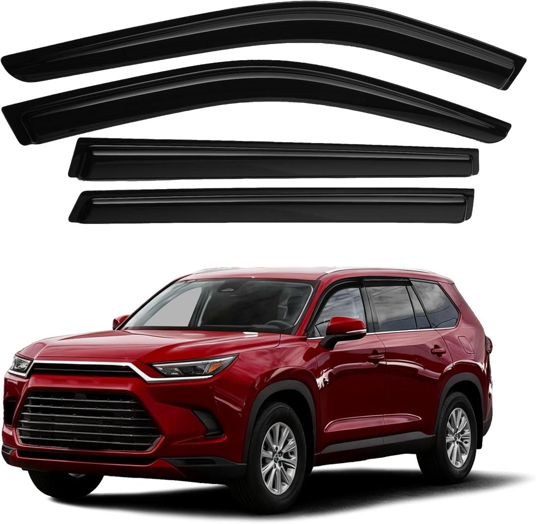 Canvcle Grand Highlander Rain Guards-Window Visors for Toyota Grand Highlander 2024 2025 2026, Outside-Mount Tape-On Side Window Wind Deflectors for Car Accessories Vent Visors Rainproof Black