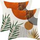 Boho Pillow Covers 18x18 Set of 2 Abstract Green Orange Gold Sunset Throw Pillow Cover Outdoor Decoration Mid Century Bohemian Style Tropical Leaf Pillowcase Farmhouse Cushion Case For Home Sofa