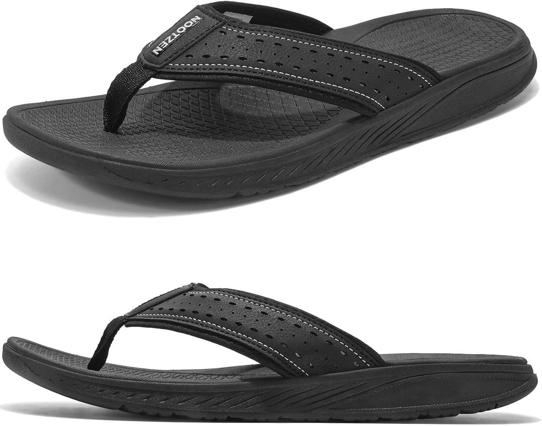Flip Flop Thong Athletic Summer Sport Sandals with Arch Support Outdoor Summer Beach (8.5, Black)