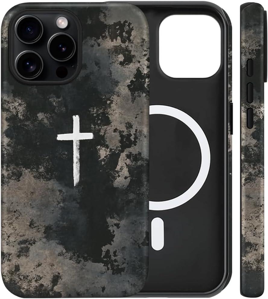 Magnetic for iPhone 13 Pro Case Christian Cross Camo Phone Case, Shockproof Slim Soft TPU and Hard PC Protective Cases Compatible with MagSafe Protective for Religious Boy Men Women, Black