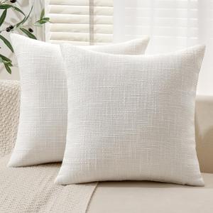 MIULEE Juego de 2 fundas de almohada de lino de arpillera de 18 x 18 pulgadas, fundas de almohada decorativas de color blanco puro, fundas de almohada modernas de granja suaves para sof, dormitorio,