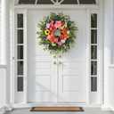 Spring Wreaths for Front Door Outside 24-26in Spring Summer Wreath with Peony Rose Sunflower, Daffodil 22 Kinds Greenery, Indoor Outdoor Vibrant Hanging Season Decor for Wall Porch